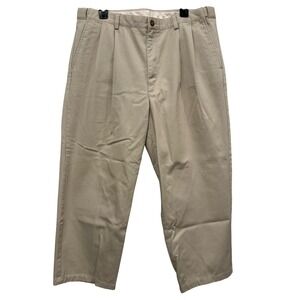 LL Bean Double L Natural Fit Pleated Chinos Mens 38x26 Khaki Tan Cotton Pants